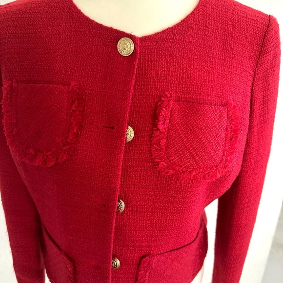 Bold Red Jones New York Tweed Women's Jacket Size 4 - Picture 7 of 11